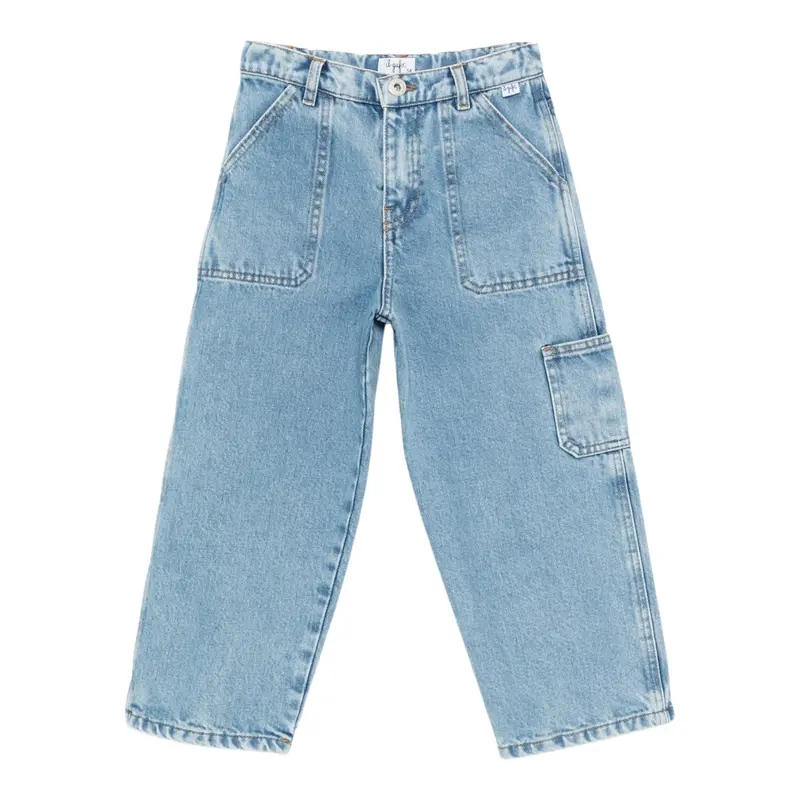 Il Gufo Jeans tinta unita con Girovita Regolabile Azzurro per Bambino