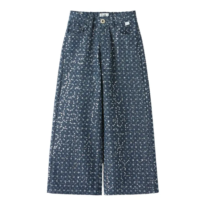 Il Gufo Jeans tinta unita con Paillettes Blu per Bambina