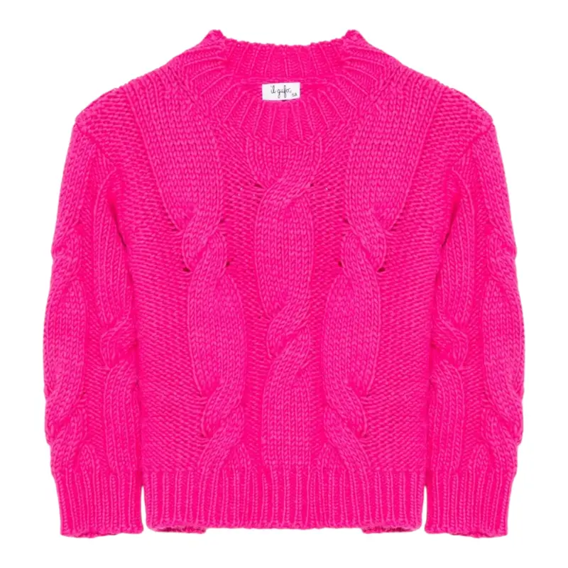Il Gufo Maglia tinta unita Girocollo Fuxia per Bambina