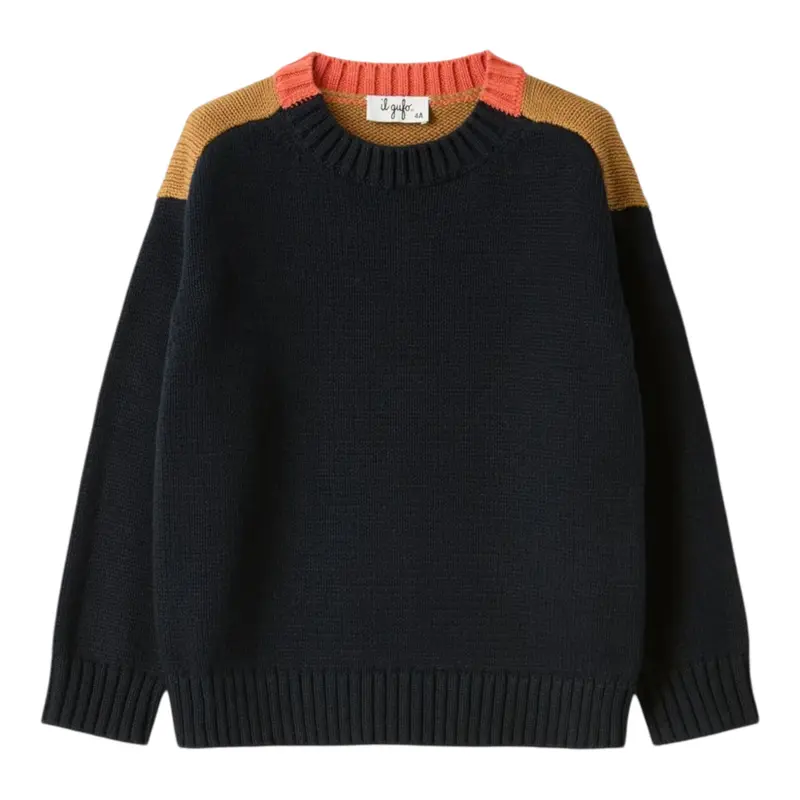 Il Gufo Maglia Tricolore Girocollo Blu per Bambino