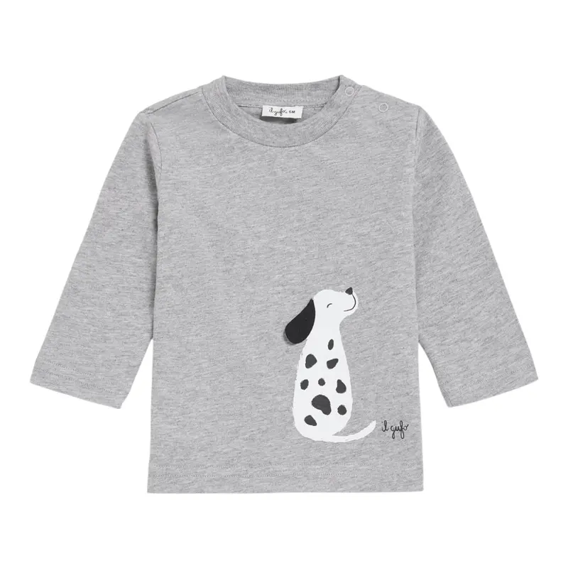 Il Gufo Shirt Girocollo tinta unita con Stampa Grigio per Neonato