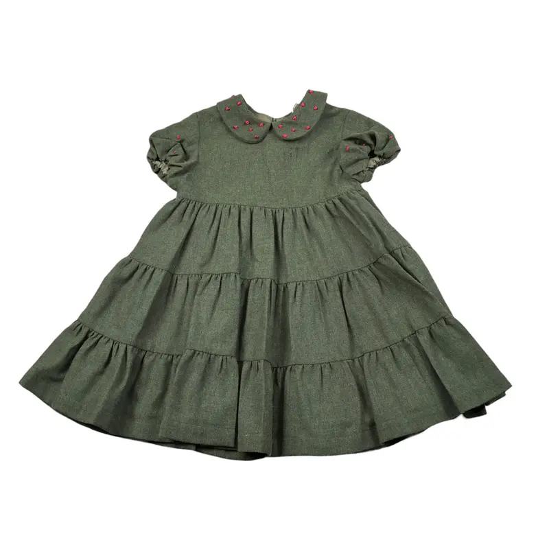Ilfarobimbi Abito Mezza Manica tinta unita Verde per Bambina