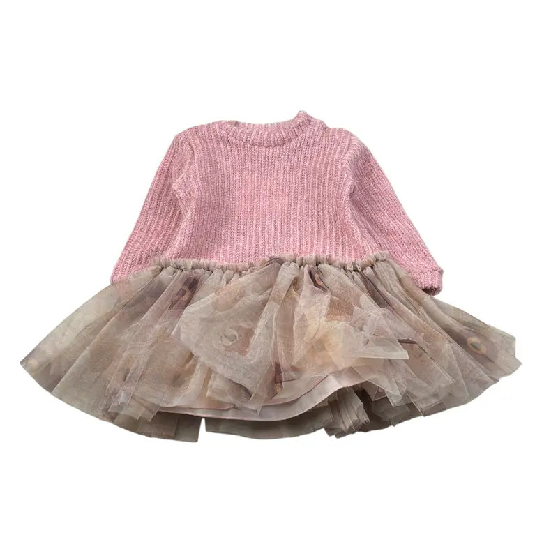 Illiana Abito Manica Lunga Bicolore Rosa/Beige per Neonata