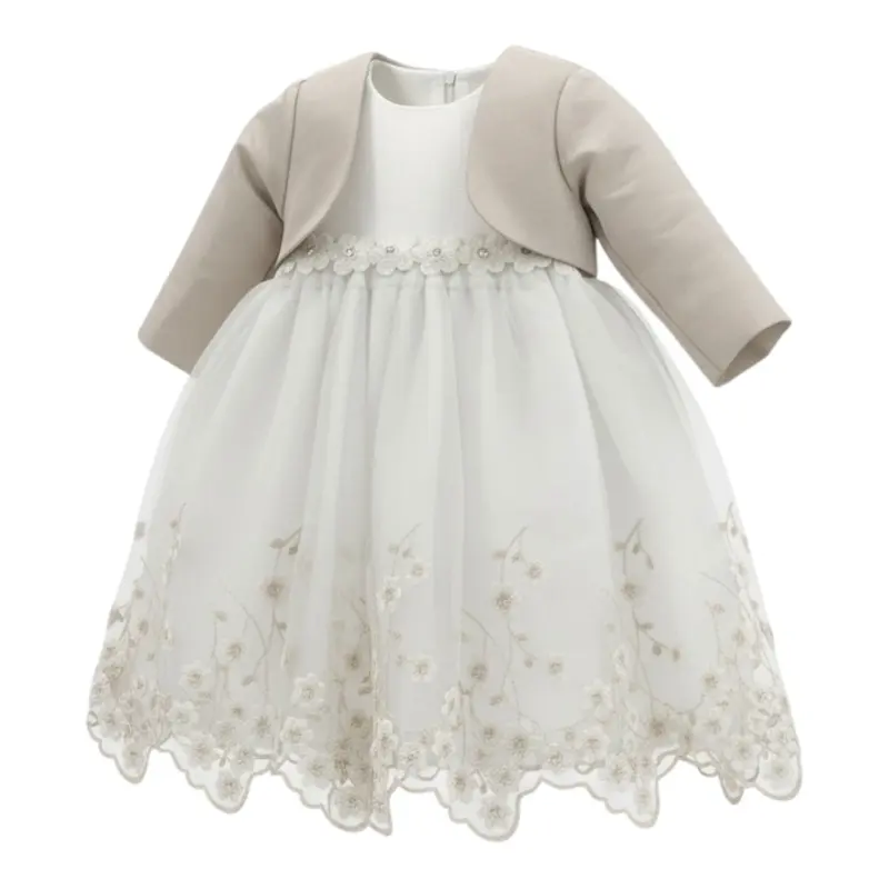 Isabel & Martinez Abito Cerimonia Bicolore con Tulle Bianco per Neonata