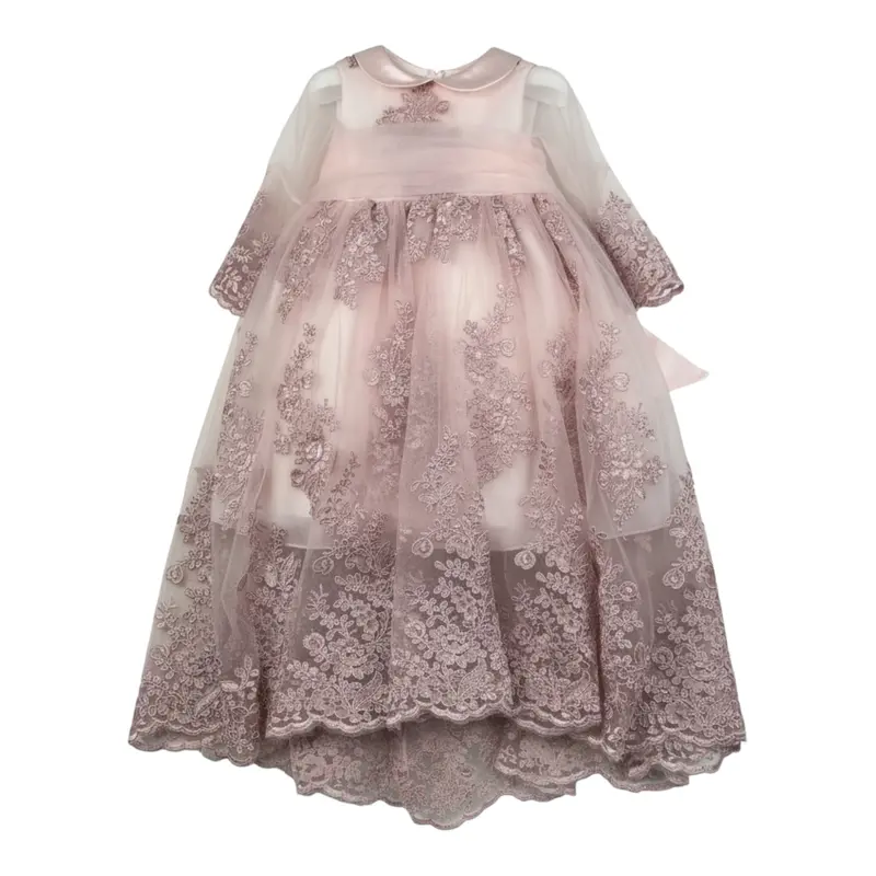 Isabel & Martinez Abito Cerimonia tinta unita con Trasparenze Rosa per Neonata