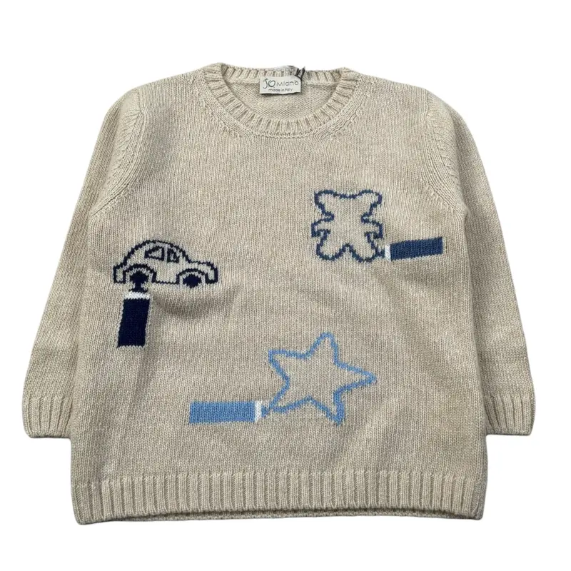J.O. Milano Maglia Girocollo tinta unita con Ricami Beige per Neonato