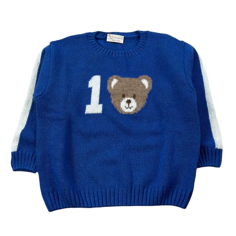 J.O. Milano Maglia Girocollo tinta unita con Ricami Blu per Bambino