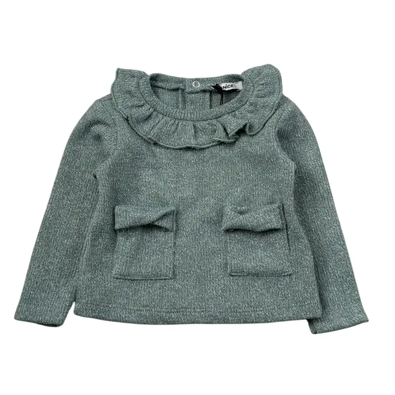 Janice Completo 2Pz Maglia-Pantalone con Rouches Verde per Neonata