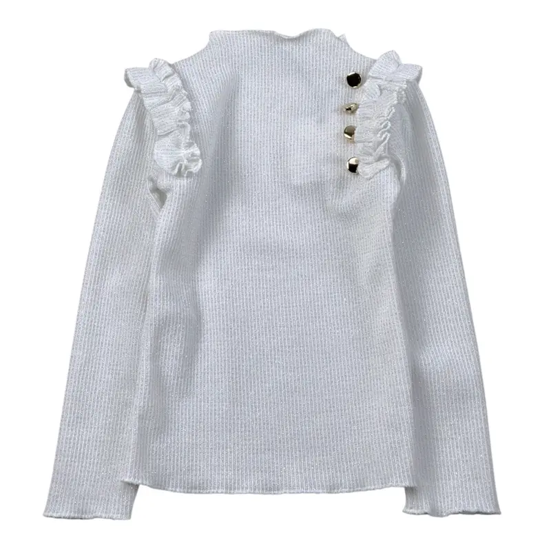 Janice Maglia Tint Unita con Rouches Bianco per Bambina
