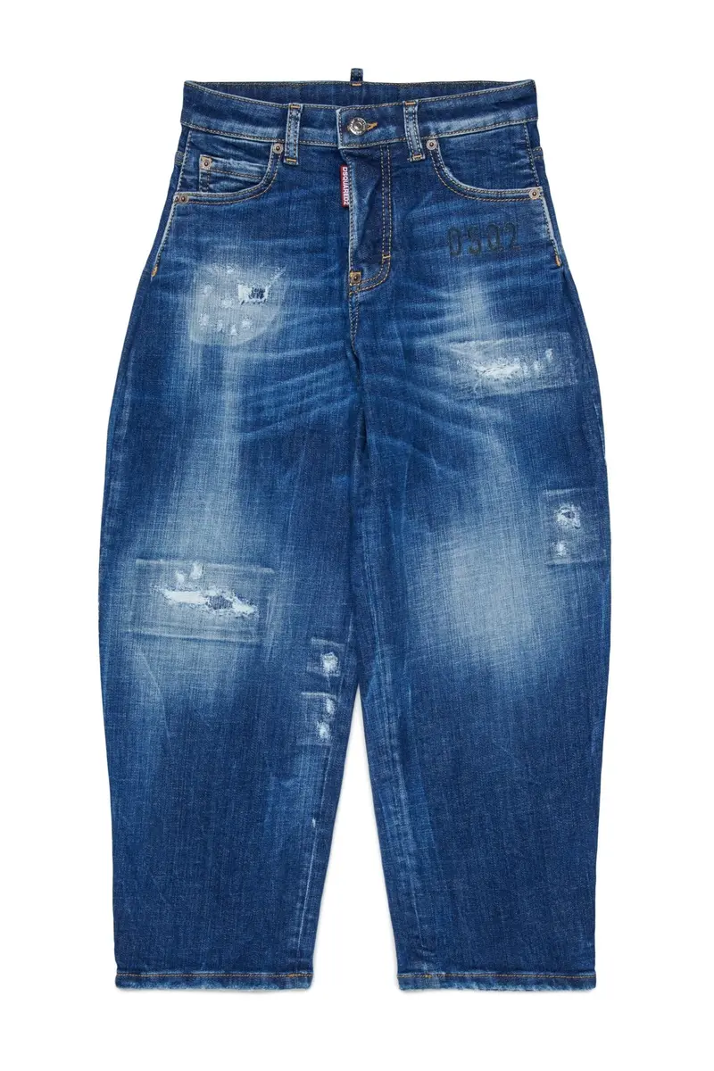 JEANS BLU CON LOGO VERDE SUL RETRO DSQUARED2