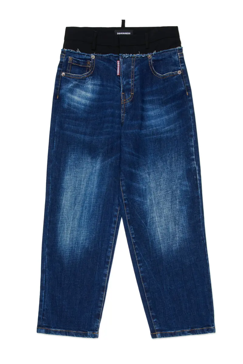 JEANS BLU CON VITA IN TESSUTO NERO DSQUARED2
