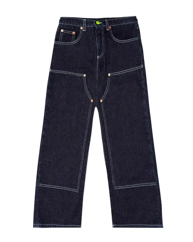 JEANS IN DENIM BLU SCURO CON BOTTONE VERDE LOGO BARROW