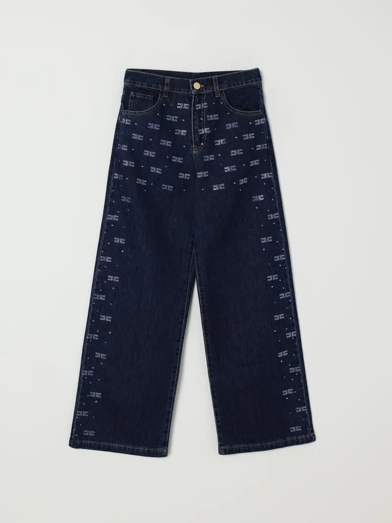 JEANS IN DENIM CON STRASS BLU LOGATO ELISABETTA FRANCHI