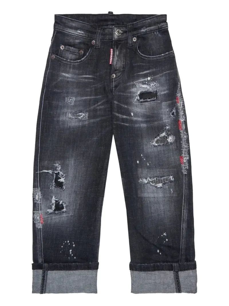 JEANS NERO IN DENIM CON EFFETTO STRAPPI DSQUARED2