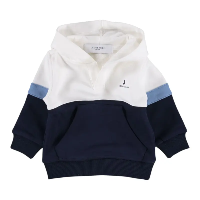 Jeckerson Felpa Chiusa con Cappuccio Tricolore Bianco/Blu per Neonato