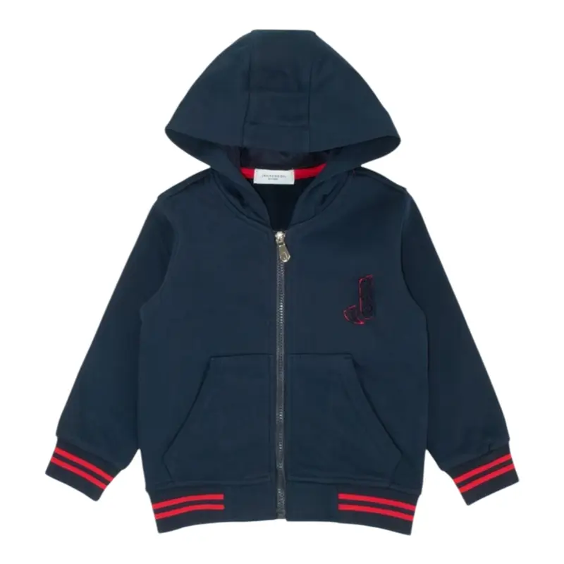 Jeckerson Felpa tinta unita con Zip E Cappuccio Blu per Bambino