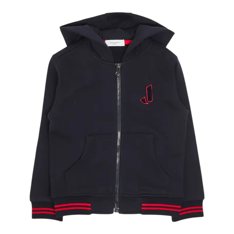 Jeckerson Felpa tinta unita con Zip E Cappuccio Blu per Neonato