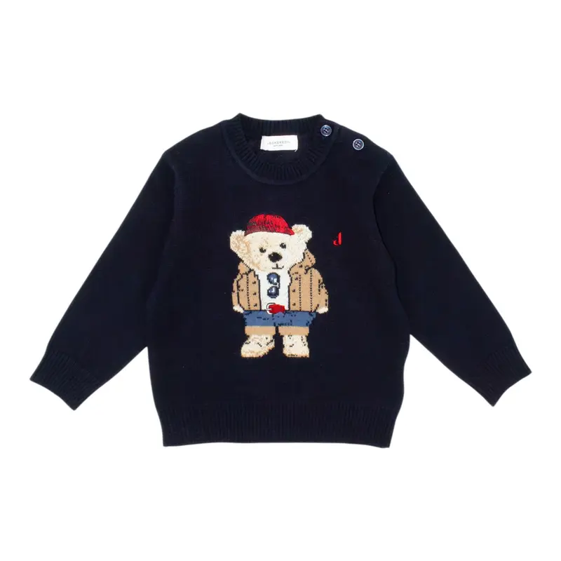Jeckerson Maglia Girocollo tinta unita con Orso Blu per Neonato