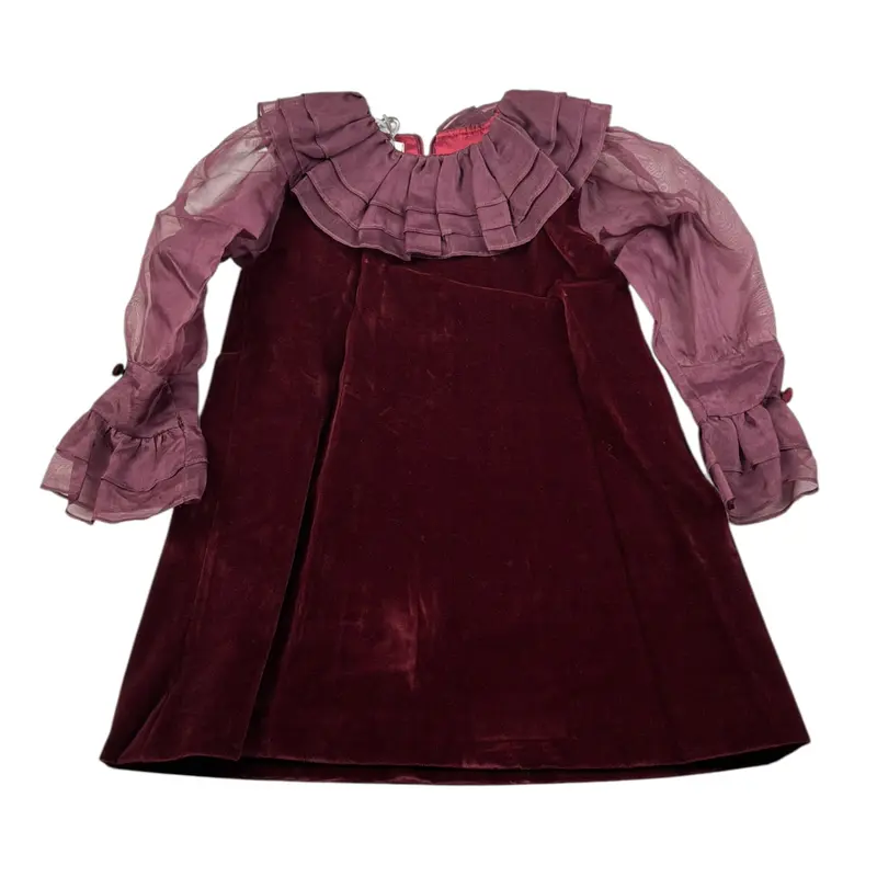 Jesurum Abito Manica Lunga Velata In Velluto Bordeaux per Bambina