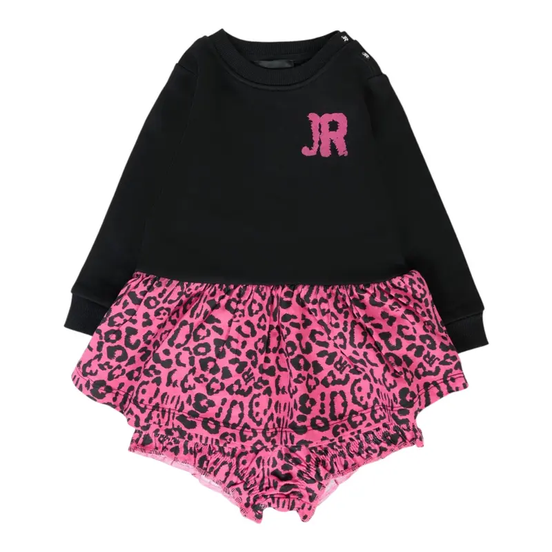 John Richmond Abito Manica Lunga Bicolore con Culotte Nero/Fuxia per Neonata