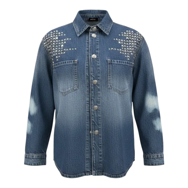 John Richmond Camicia In Denim tinta unita con Borchie Blu per Bambino