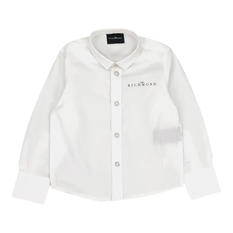 John Richmond Camicia Manica Lunga tinta unita con Logo Bianco per Bambino