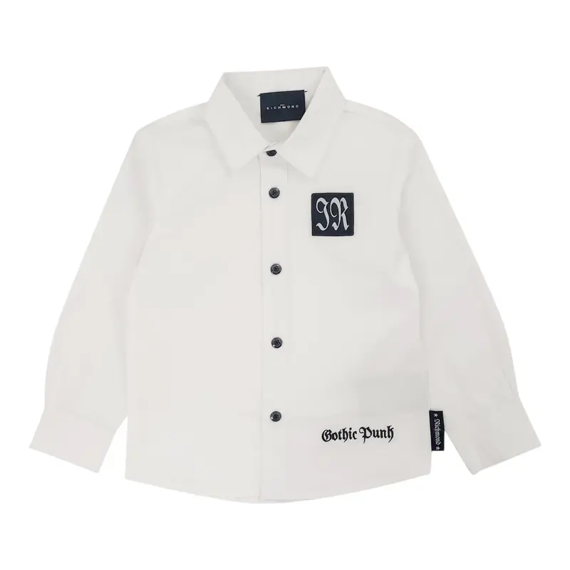 John Richmond Camicia Manica Lunga tinta unita con Logo Bianco per Bambino
