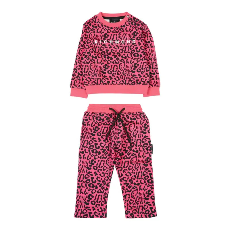 John Richmond Completo 2 Pezzi Felpa-Pantalone tinta unita Fantasia Maculata Fuxia per Neonata