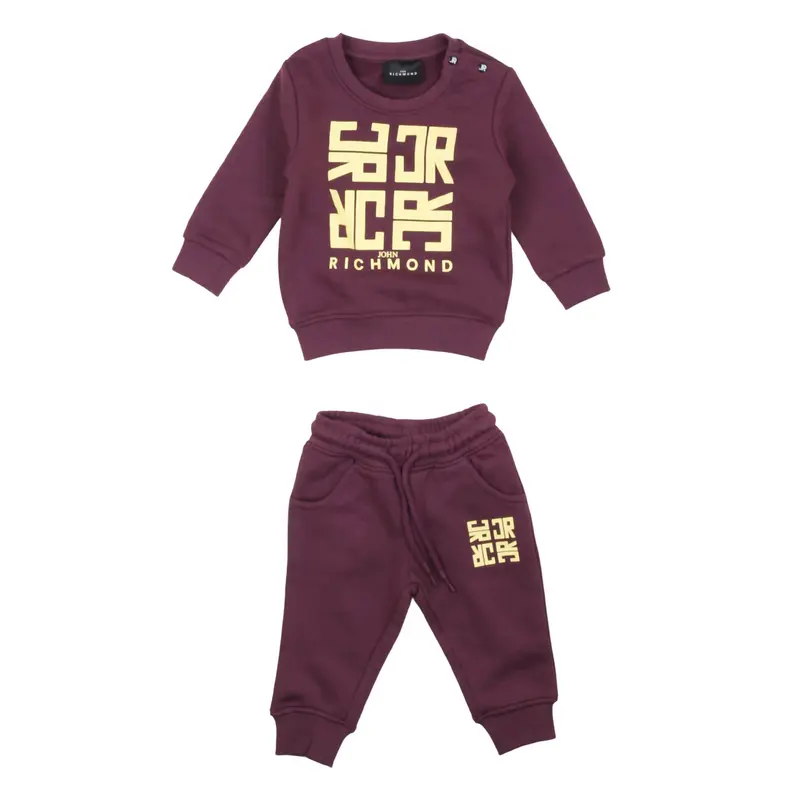 John Richmond - Completo Neonato e Bambina Melanzana "Sokura" - Felpa Girocollo e Pantaloni Sportivi