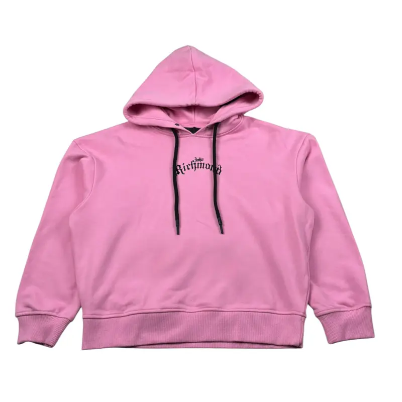 John Richmond Felpa Chiusa con Cappuccio tinta unita con Logo Rosa per Bambina