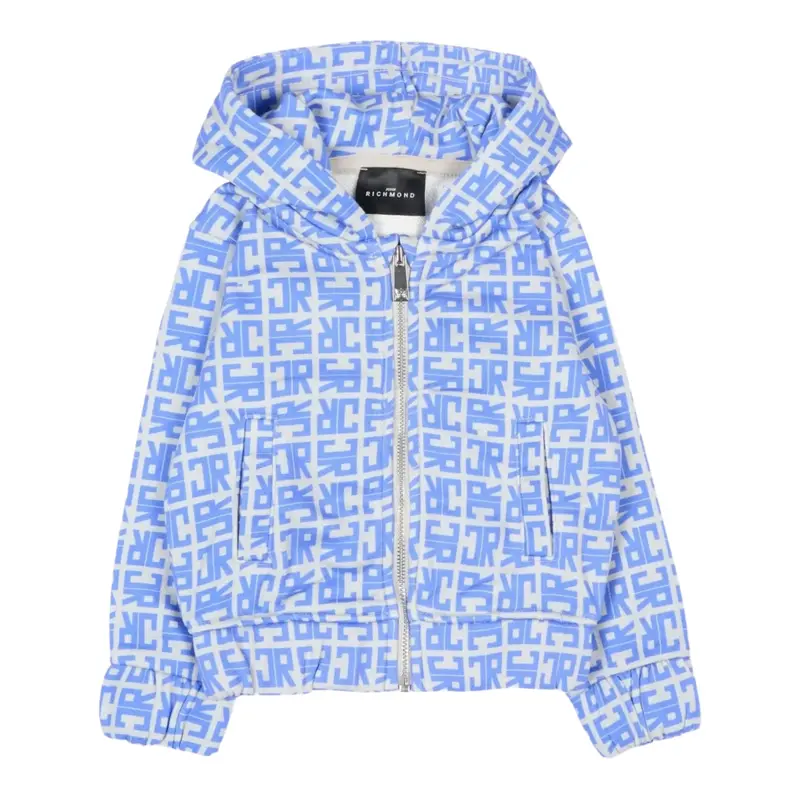 John Richmond Felpa con Zip E Cappuccio Bicolore Azzurro per Neonato