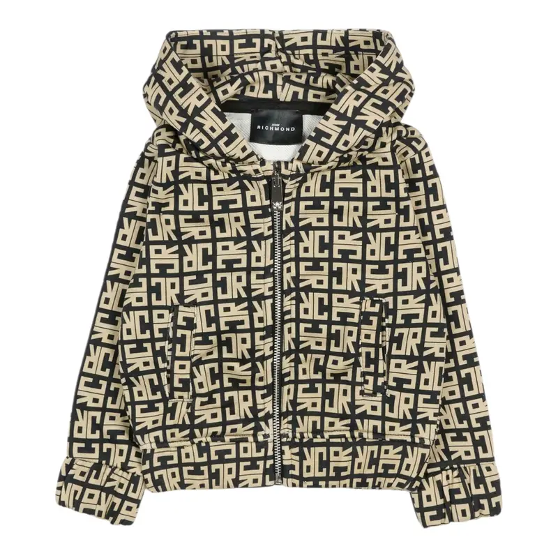 John Richmond Felpa con Zip E Cappuccio Bicolore Nero/Beige per Neonato