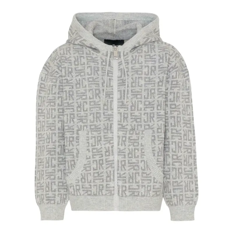 John Richmond Felpa In Maglia con Zip E Cappuccio Grigio per Bambino