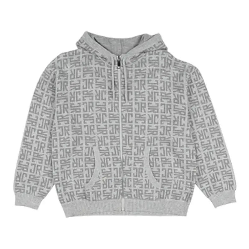 John Richmond Felpa In Maglia con Zip E Cappuccio Grigio per Bambino