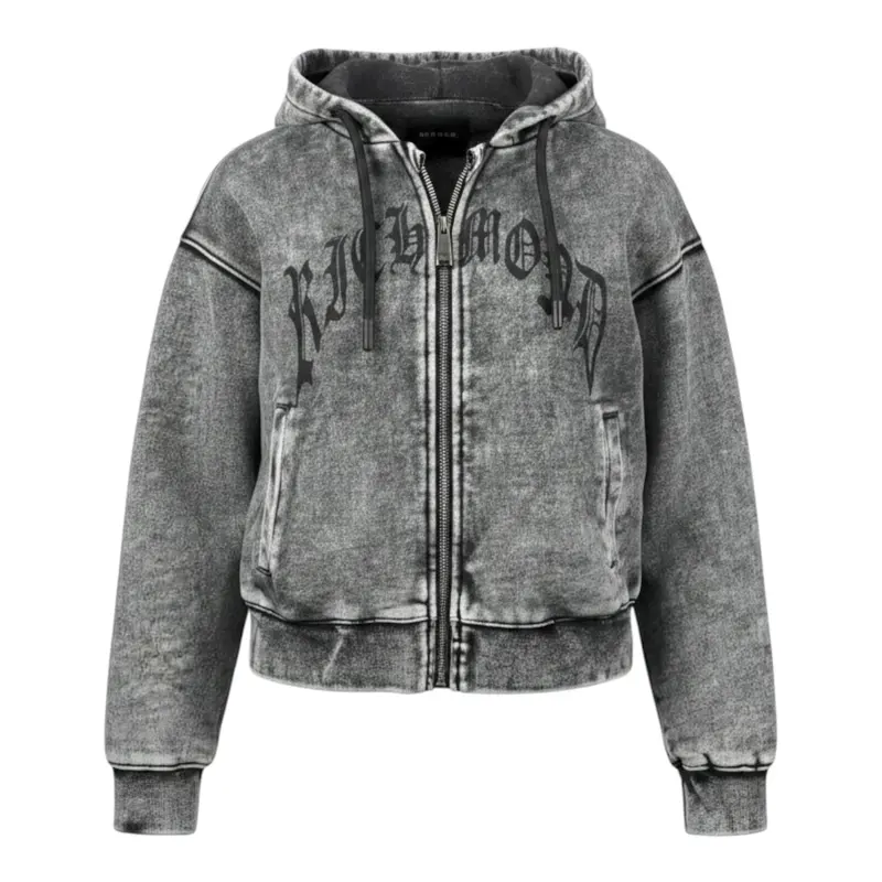 John Richmond Felpa tinta unita con Zip E Cappuccio Grigio per Bambino