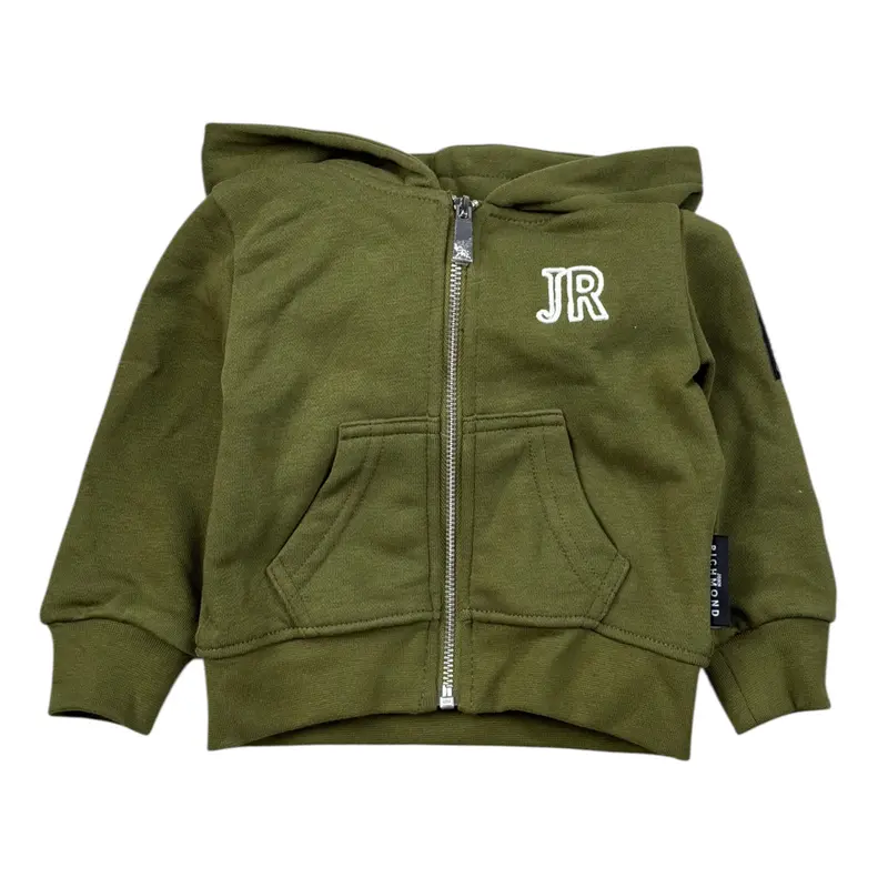 John Richmond Felpa tinta unita con Zip E Cappuccio Verde per Neonato
