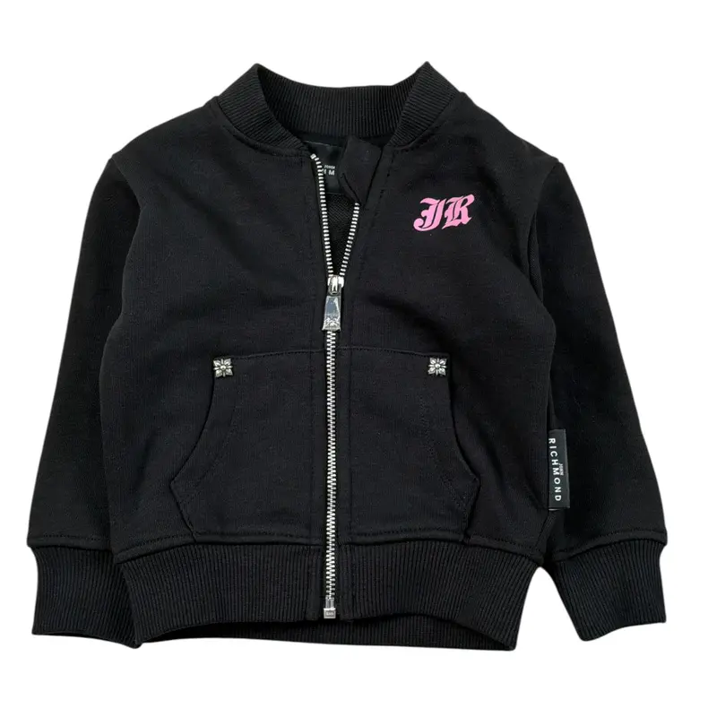 John Richmond Felpa tinta unita con Zip E Logo Nero per Neonata