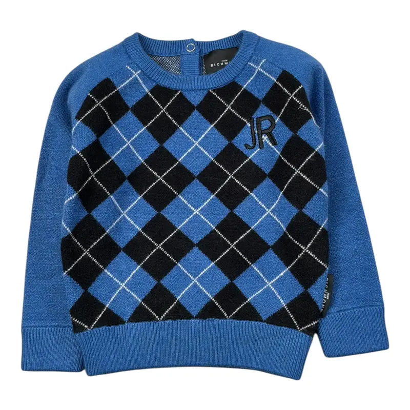 John Richmond Maglia Bicolore con Fantasia Quadri Blu per Neonato