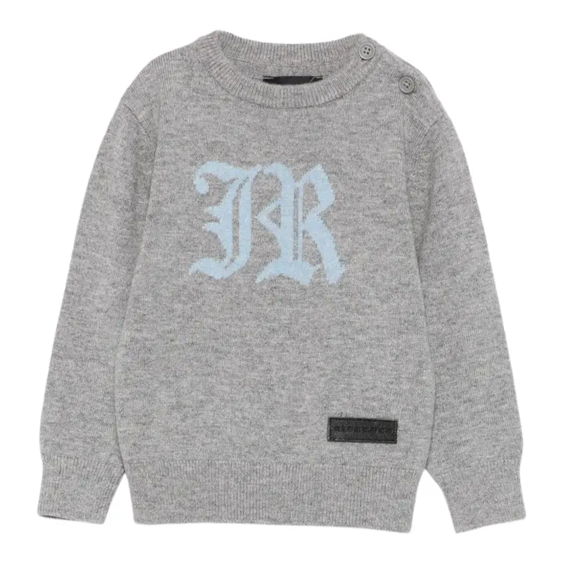 John Richmond Maglia Girocollo tinta unita con Logo Grigio per Neonato