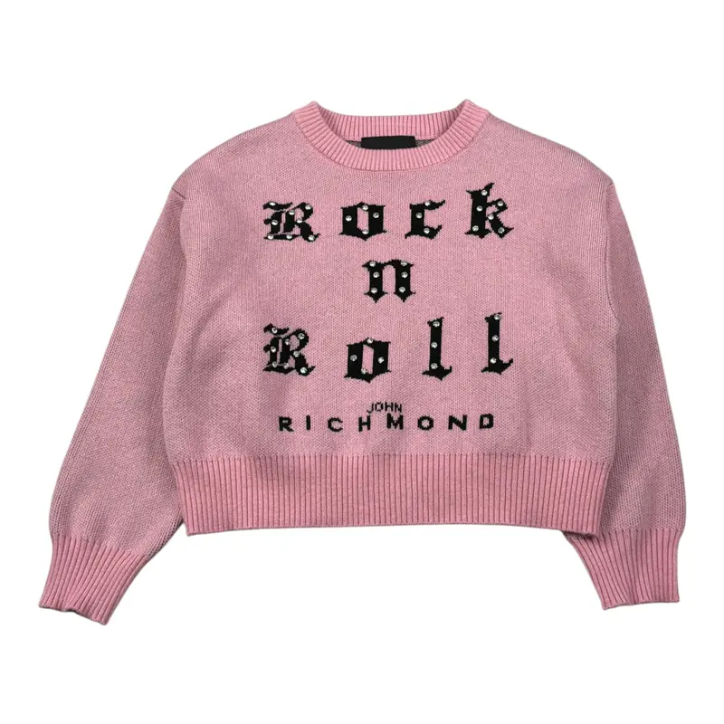 John Richmond Maglia tinta unita con Stampa Rosa per Bambina