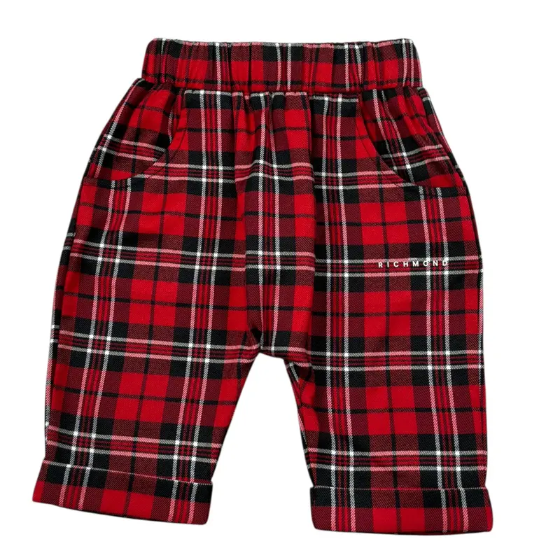 John Richmond Pantalone tinta unita con Fantasia Scozzese Rosso per Neonato