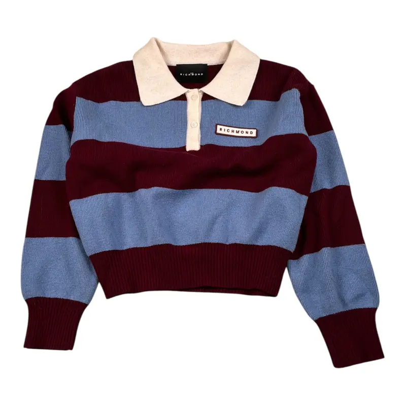 John Richmond Polo In Maglia Bicolore con Fantasia A Righe Azzurro per Bambina
