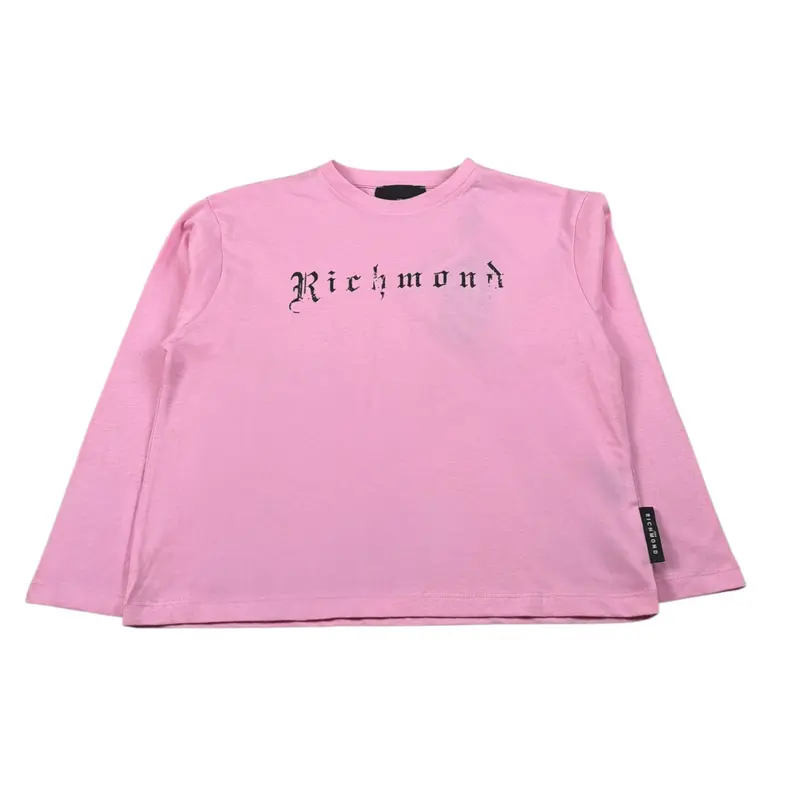 John Richmond Shirt Girocollo tinta unita con Logo Rosa per Bambina