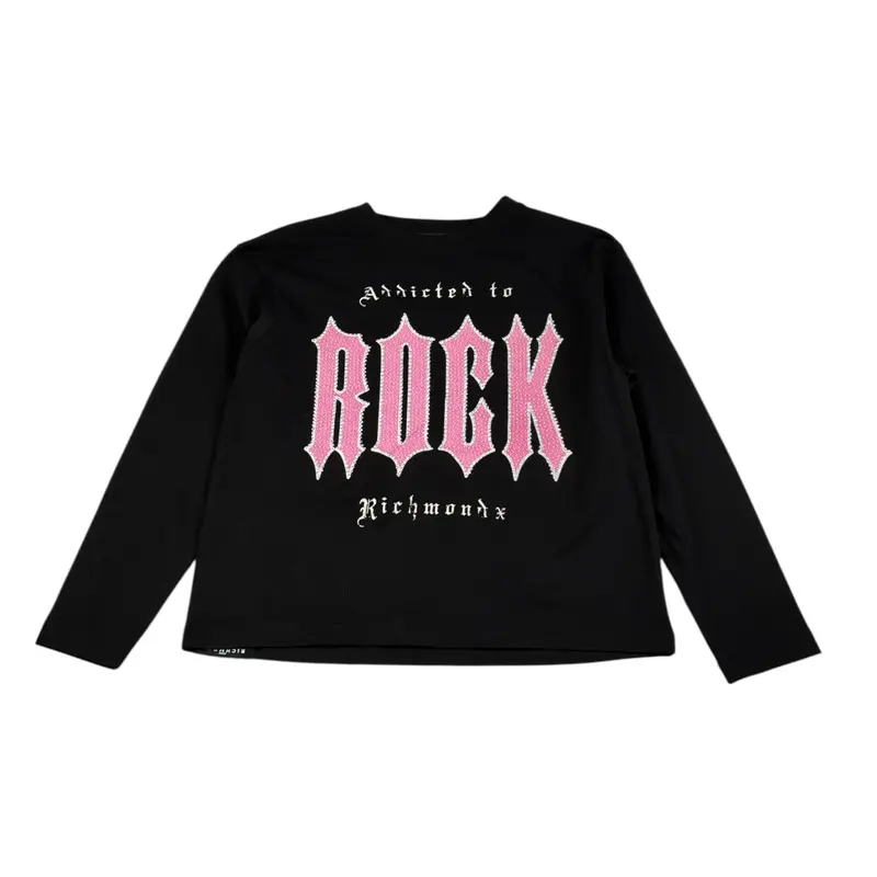 John Richmond Shirt tinta unita Girocollo con Stampa Nero per Bambina