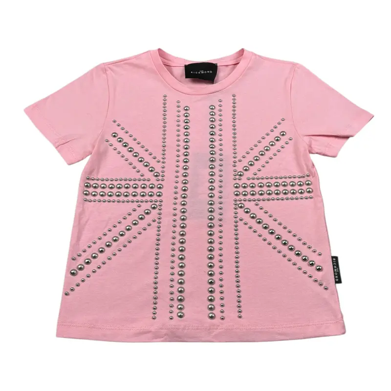 John Richmond T-Shirt Girocollo tinta unita con Applicazioni Rosa per Bambina