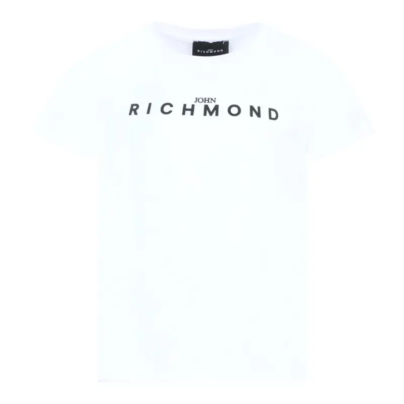John Richmond T-Shirt Girocollo tinta unita con Logo Bianco per Bambino