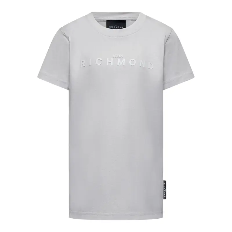 John Richmond T-Shirt Girocollo tinta unita con Logo Grigio per Bambino