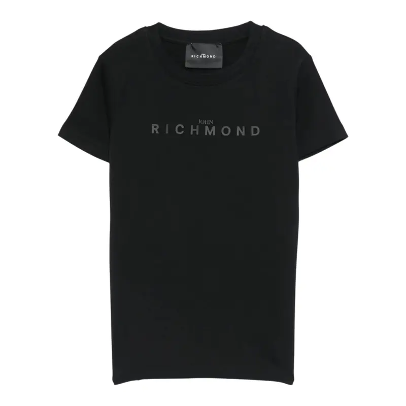 John Richmond T-Shirt Girocollo tinta unita con Logo Nero per Bambino
