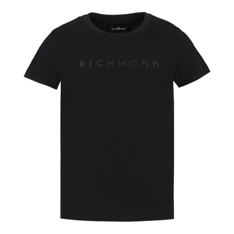 John Richmond T-Shirt Girocollo tinta unita con Logo Nero per Bambino