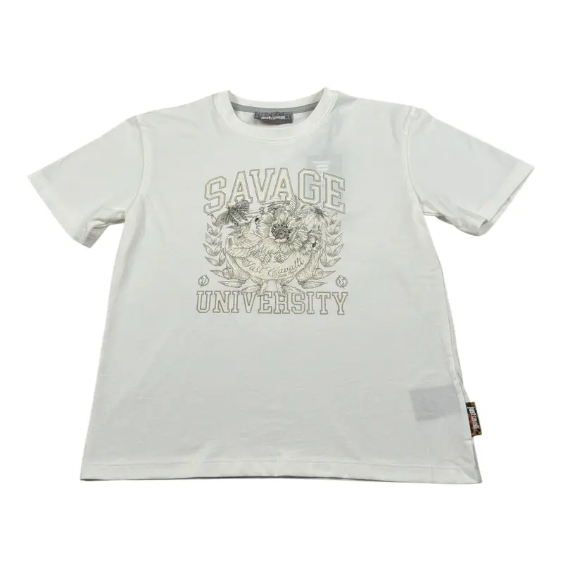John Richmond T-Shirt Girocollo tinta unita con Logo Panna per Bambina